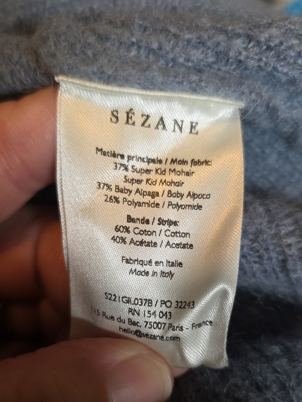 Sezane Gaspard Vintage Blue Mohair/Alpaca Blend Buttondown Cardigan - Picture 8 of 9